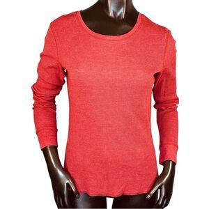 Natural Reflections Ribbed Tee Dark Coral Long Sleeve Casual Crew Neck SZ SM